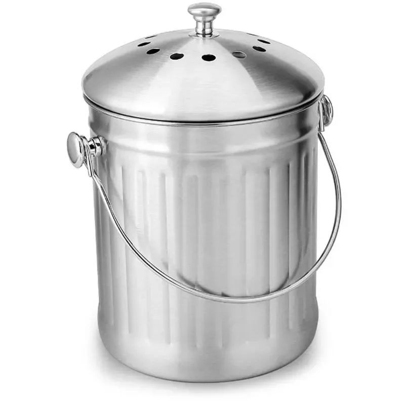 

Kitchen Compost Bin Stainless Steel Food Waste Bucket With Lid Family Sized Galvanized Metal Indoor Countertop Compost Bin For