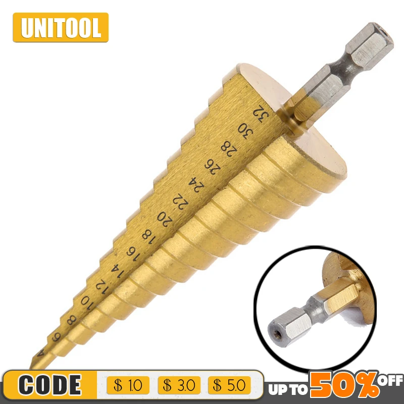 

1PC HSS Step Drill Bits For Woodworking Hex Shank Stepped Bit 4-32 Carpenter Tools Auger Center Drill Hole 15 step drill tool