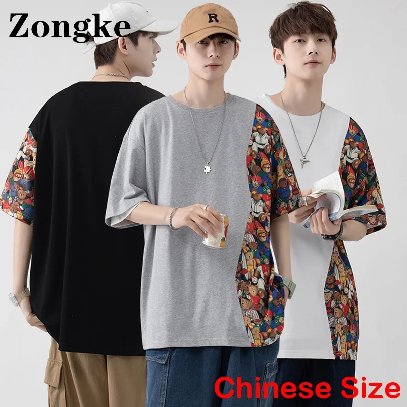 

Zongke Patchwork Tshirts For Men Clothes Harajuku Funny T Shirts For Men Tops Chinese Size 2XL 2022 Summer New Arrivals