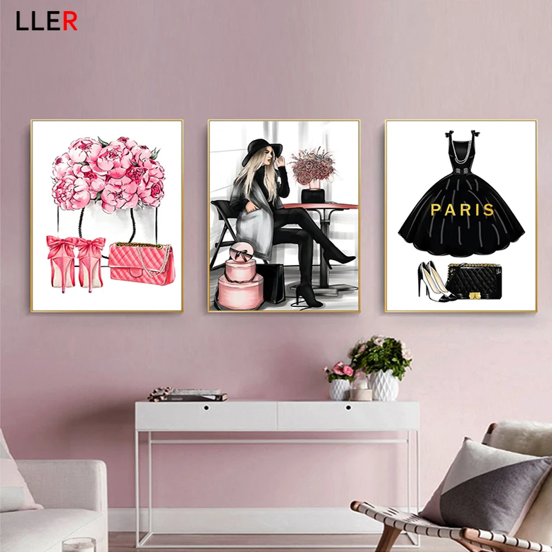 Французская мода девушка на высоком каблуке комод абстрактное настенное