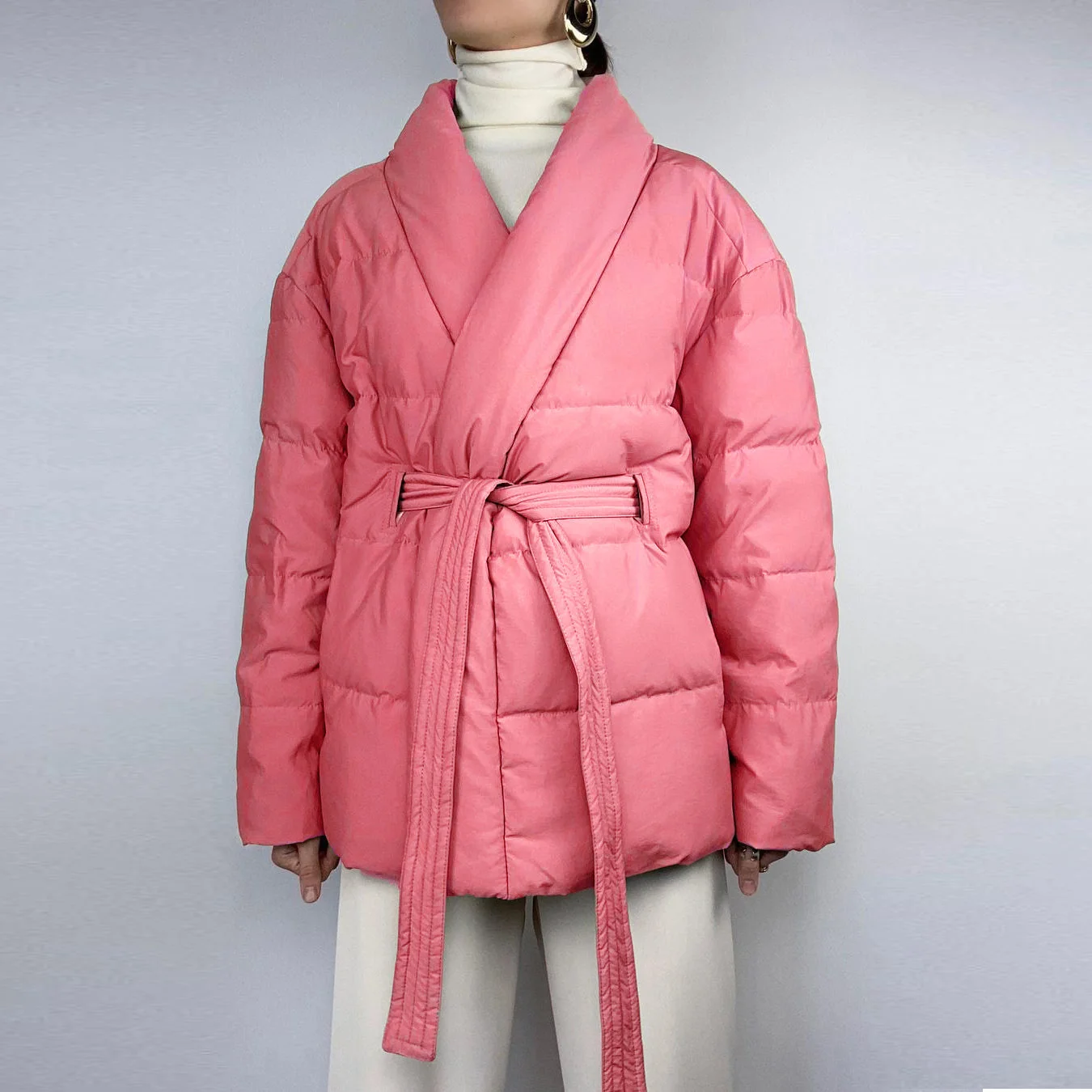 Winter Women's Coat 2022 New Thickened Warm V-neck Waist Strap Cotton Padded Clothes Women Belted Parkas Casual Loose Overcoat