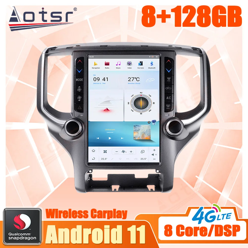 

128G Android For Dodge RAM 2018 2019 2020 Car Multimedia Radio Stereo Player GPS Navi Head Unit Qualcomm Snapdragon Carplay 1Din
