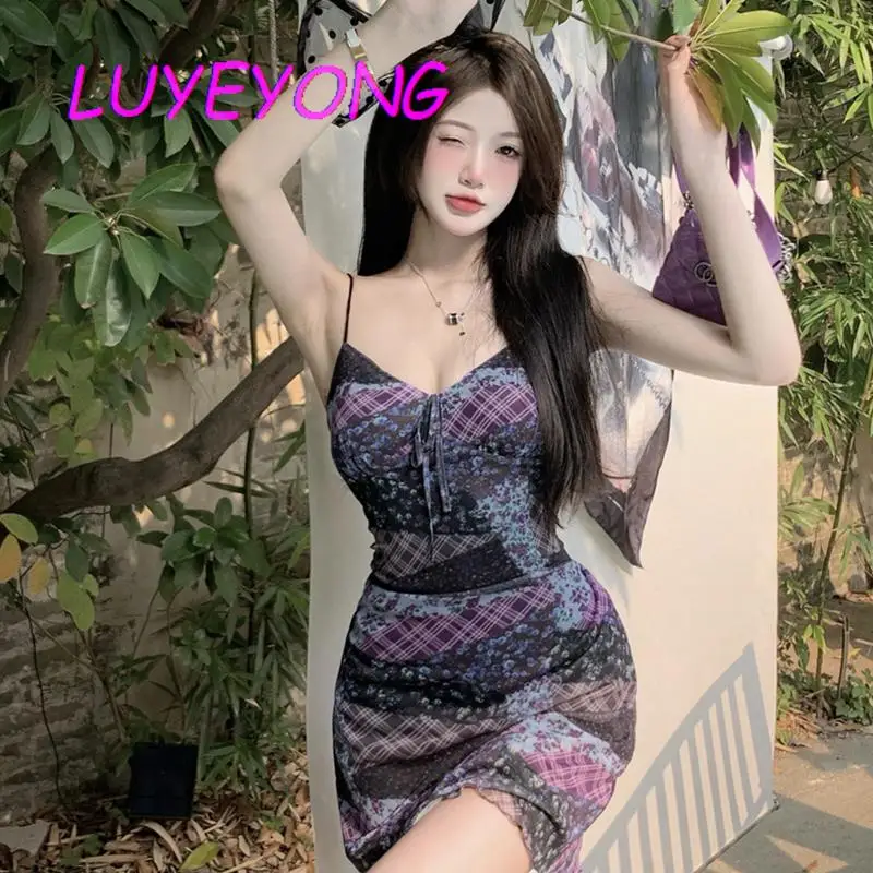 

Женское платье с V-образным вырезом, пикантное Сетчатое мини-платье без рукавов в Корейском стиле, с цветочным принтом, в готическом стиле, л...