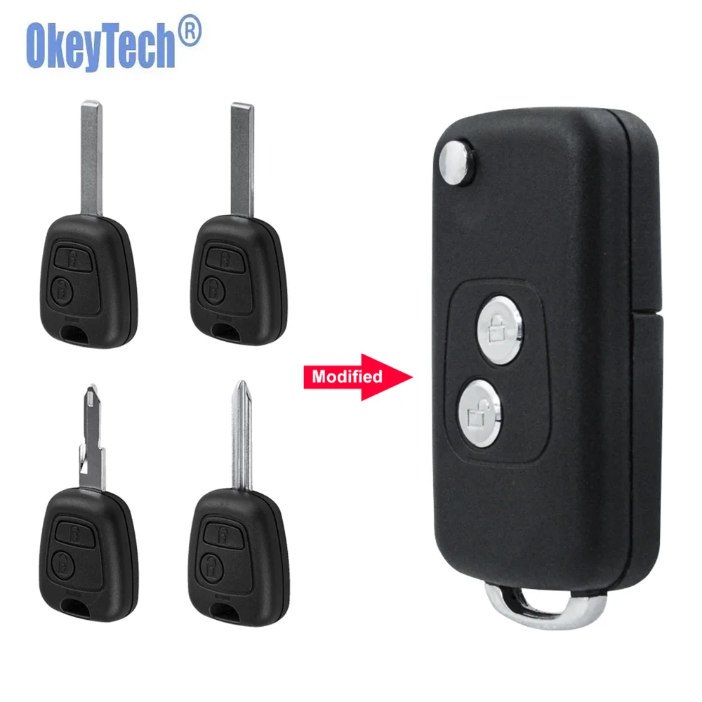 

OkeyTech 2 BTN Modified Flip Remote Car key Shell for Citroen C1 C2 C3 C4 Picasso Xsara Peugeot 206 306 307 107 207 407 Partner