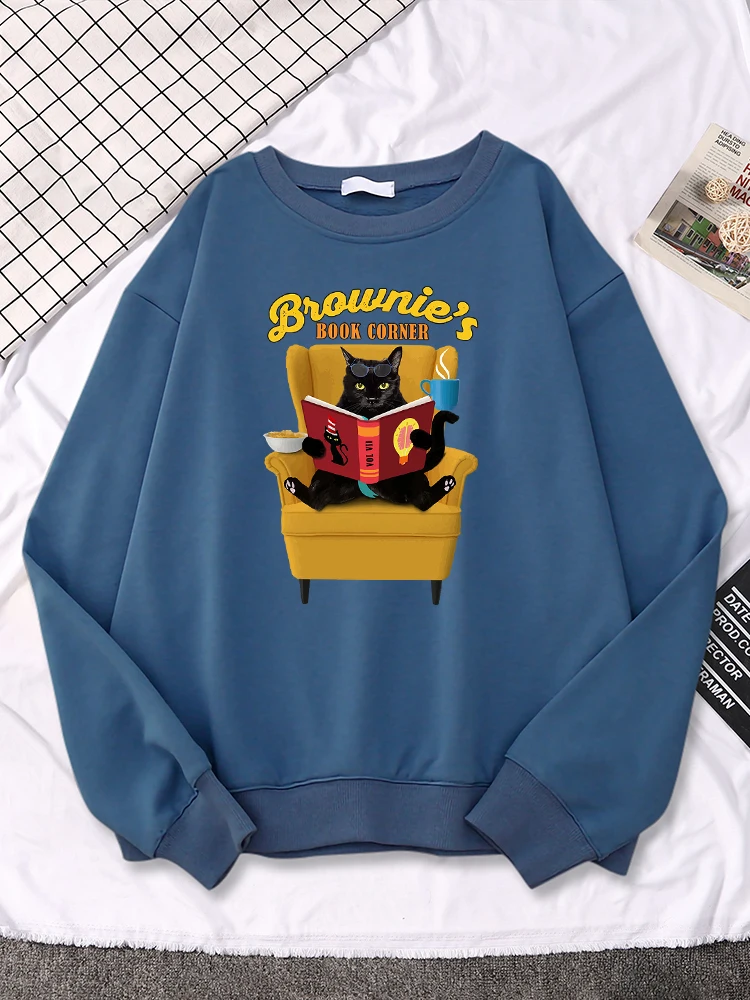 

Bookworm Cat Essential Printing Women's Hoody Street Style Fashion Hip Hop Tops Autumn Fleece Sweatshirts Casual Womans Pullover