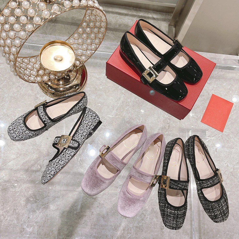 Rhinestone Square Buckle Mary Jane Shoes Women 2023 Shallow Mouth Square Toe Retro Single Shoes Women's Shoes