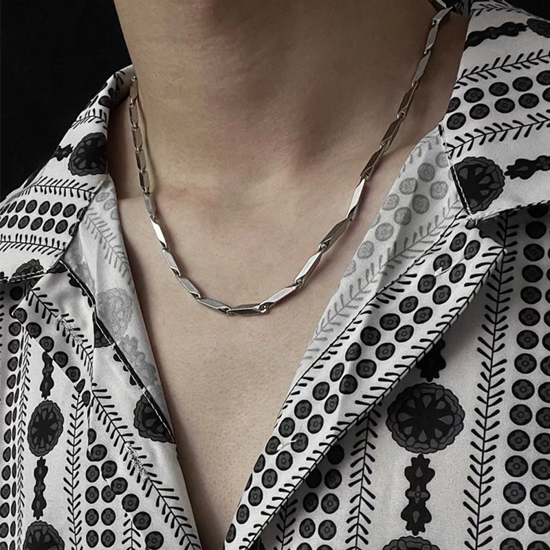 

S925 Sterling Silver Cuban Necklace-shaped Handmade Square Chain Hip-hop Trend Punk Style Fashion Fashion Wholesale
