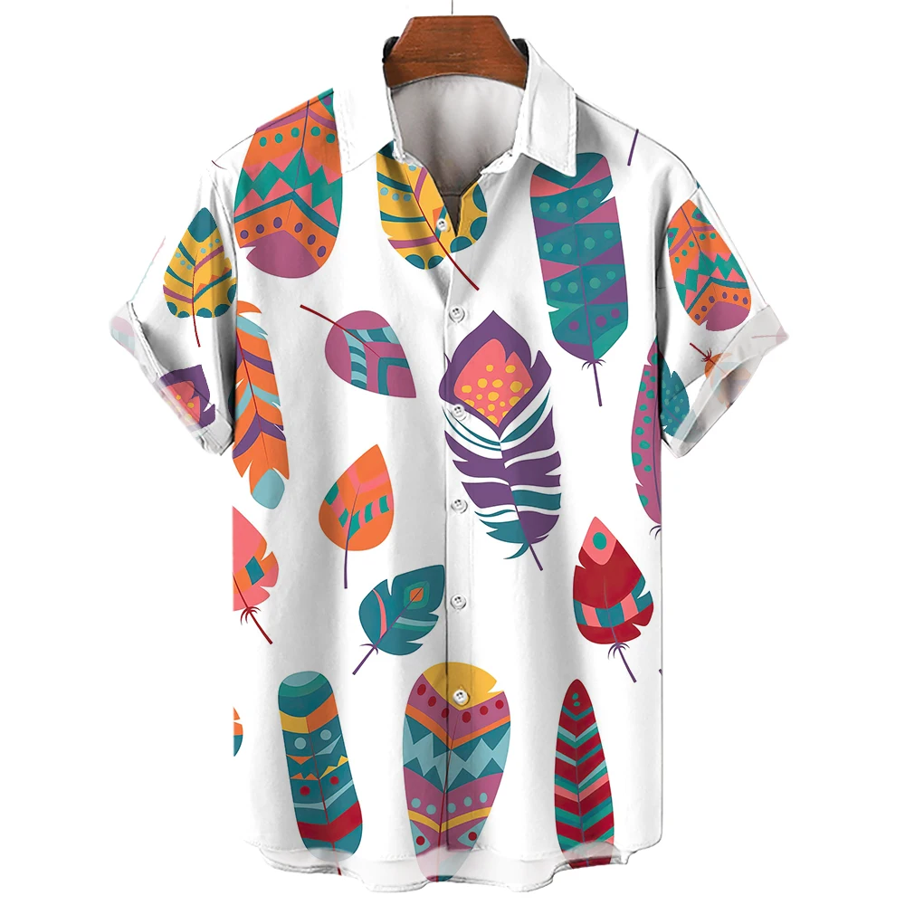 

Men'S Shirt Hawaiian Short Sleeve T-Shirt 3d Printed Feather Pattern Trendy Men'S Street Casual Oversized Tops Tshirts Clothing