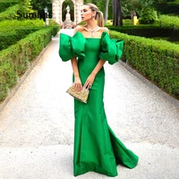 sumnus green satin mermaid evening dress boat neck puff sleeve long prom dresses formal evening gowns wedding party guest gown