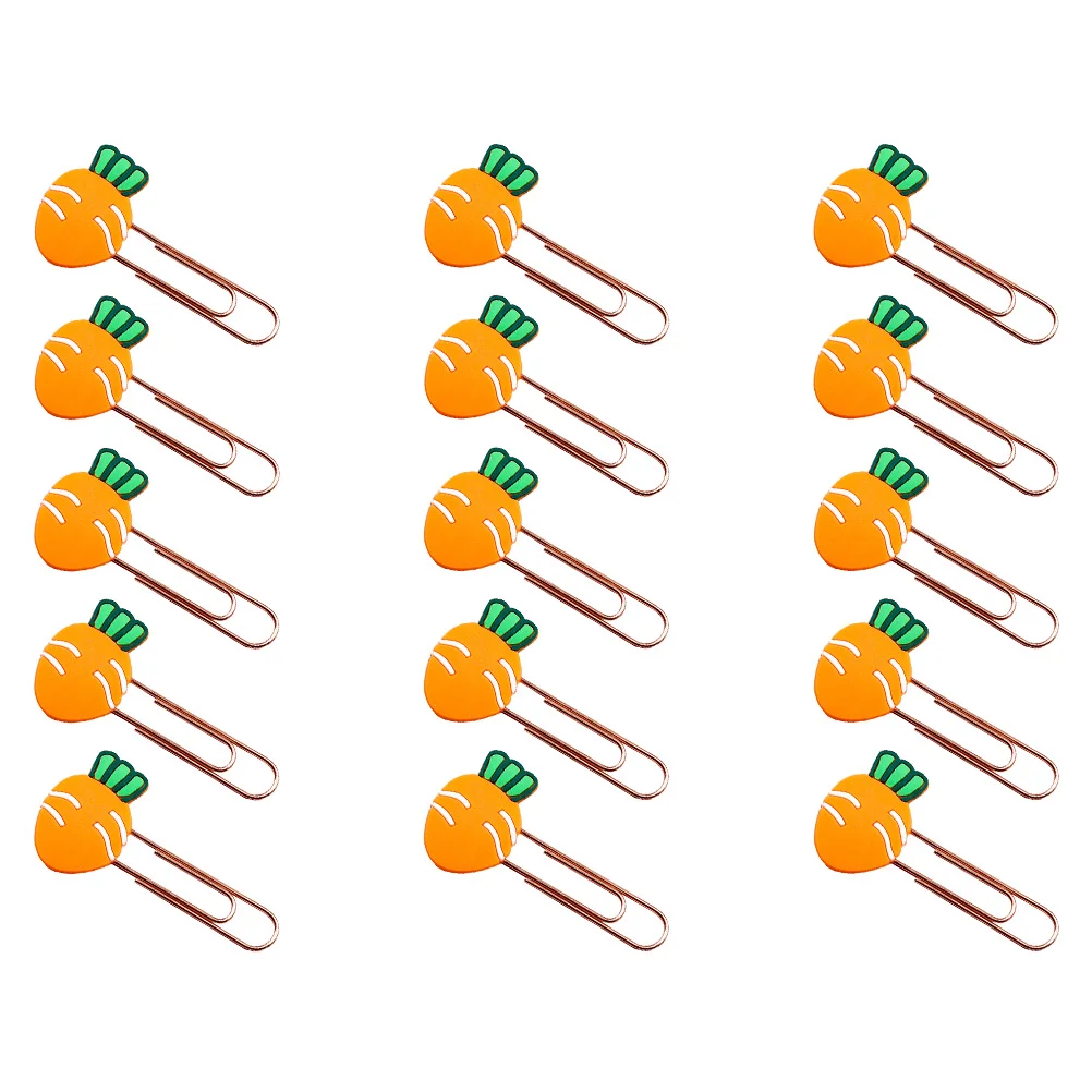 

15pcs Creative Clips Metal Clamps File Colored Paper Clips Carrot-shape Pin