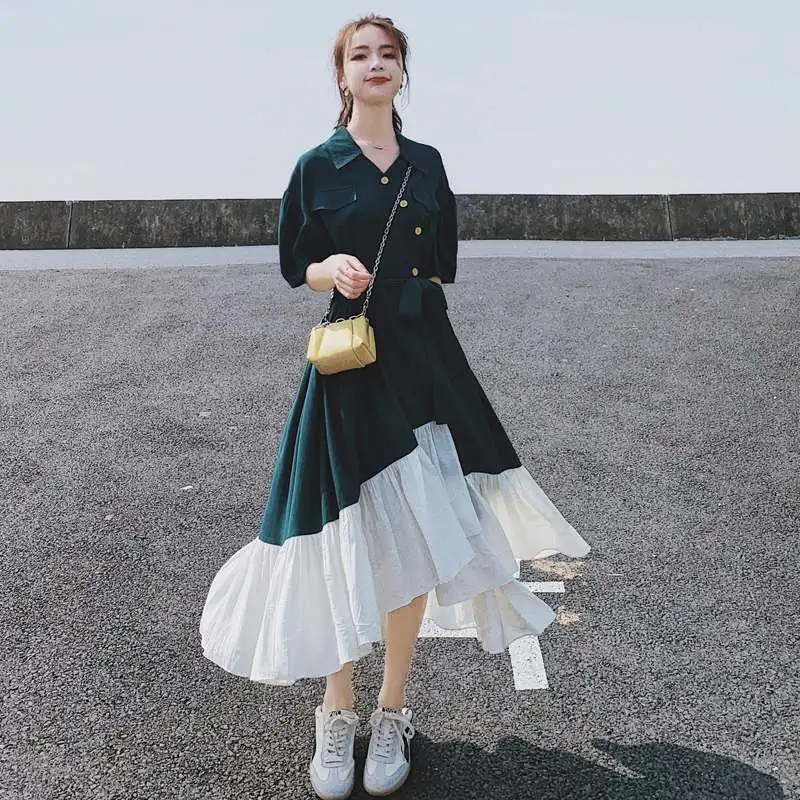 

Hepburn style irregular light ripe dress large size super fairy temperament shirt long skirt French chiffon bellflower skirt