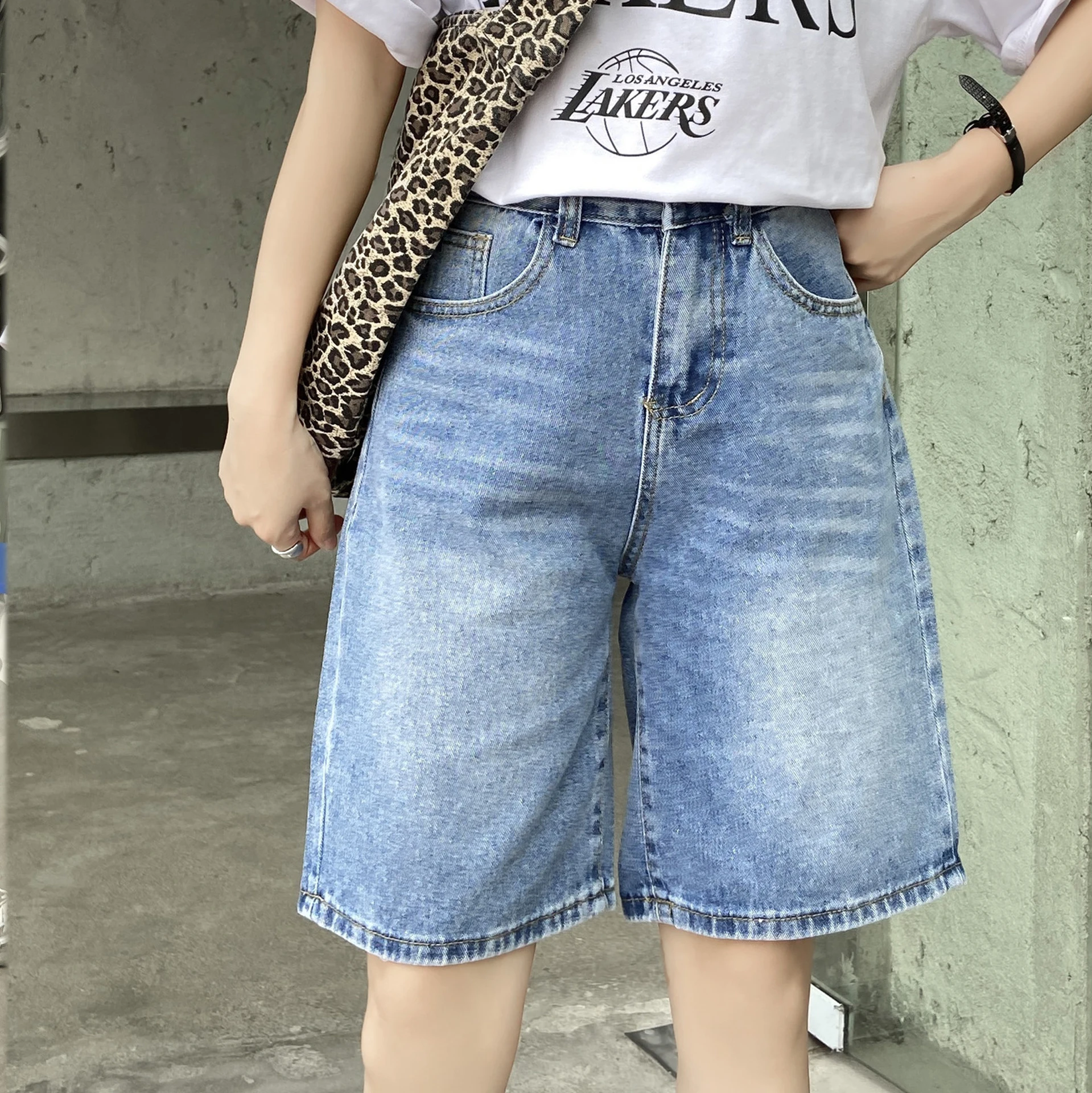 2023 New Summer Women Denim Shorts Women Harem Ruffled Blue High Waisted Shorts Female Elastic Jeans Shorts Casual Female Loose