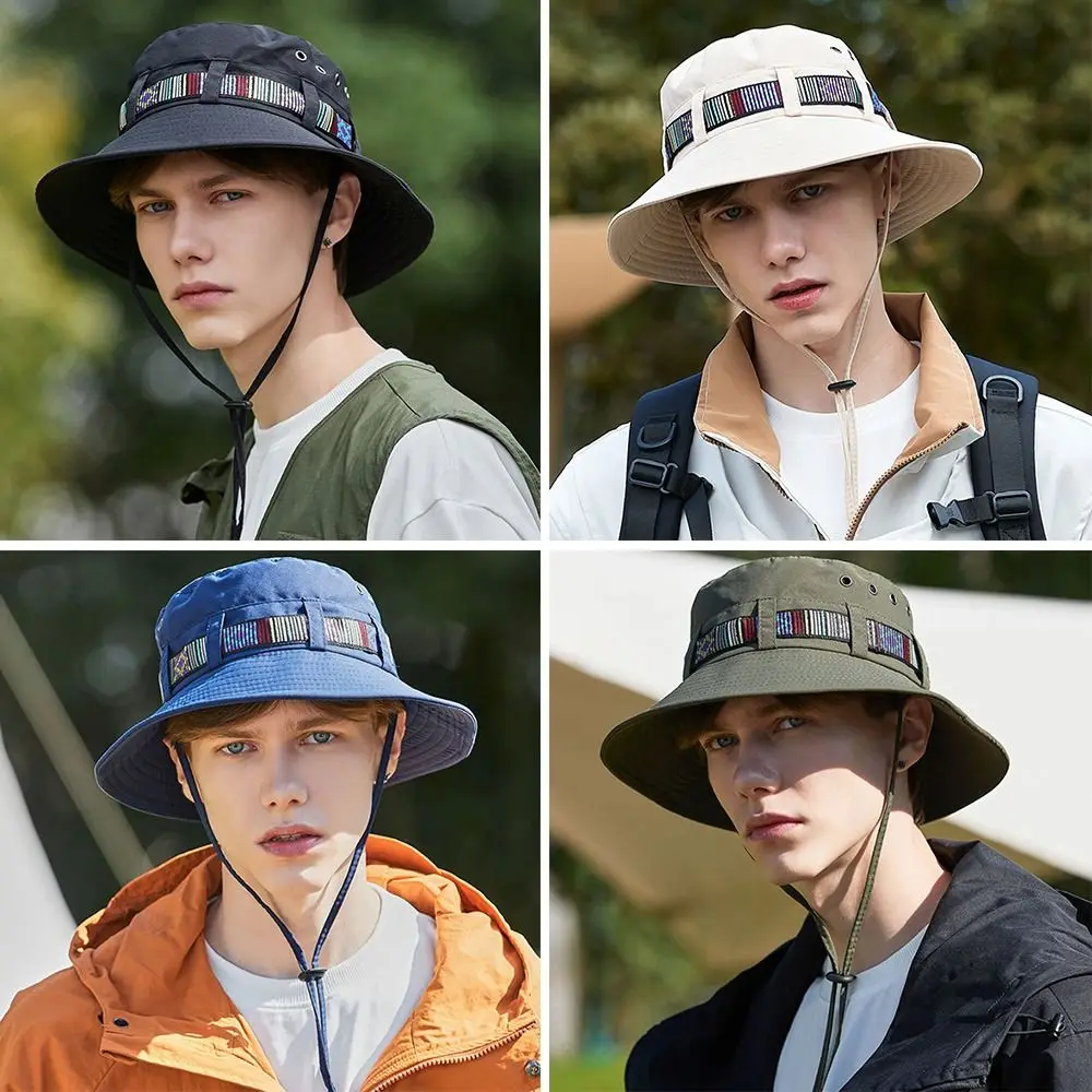 

Hiking Breathable Ethnic Colourful Foldable Panama Hat Sun Cap Fishing Cap Couple Bucket Hat