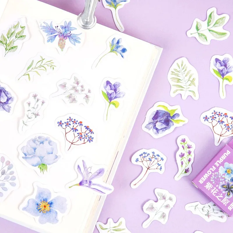 

40Packs Wholesale Boxed Sticker purple Flower Scrapbook hand account green Scrapbooking DIY Diary Album Stick Lable stickers 4CM