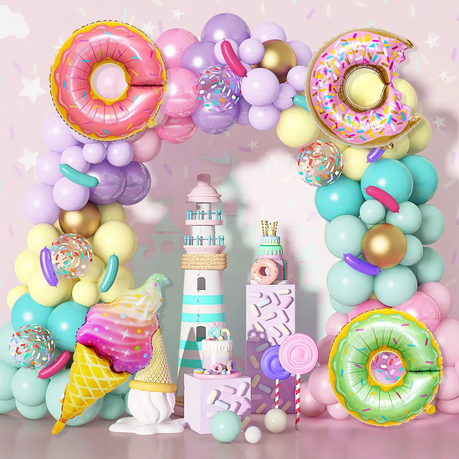 

159 Pieces Pastel Confetti Donuts Ice Cream Foil Balloons Garland Arch Set Girls Birthday Baby Shower Wedding Party Decor Suppli