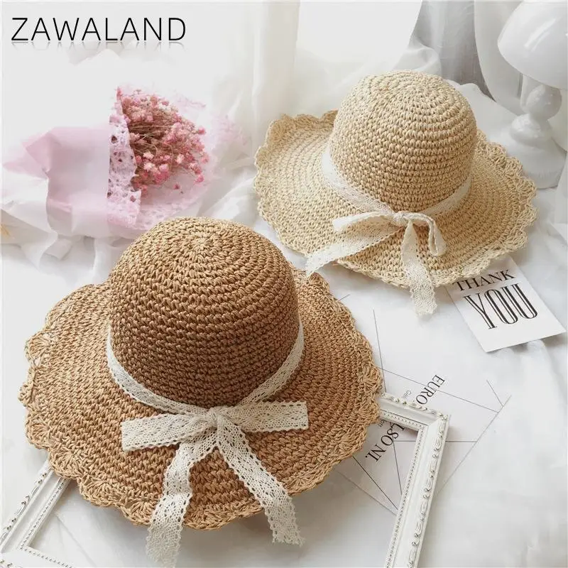 

Шапка Zawaland женская с широкими полями, складная пляжная соломенная шляпа с кружевным бантом, для отдыха на море и пляже, летняя