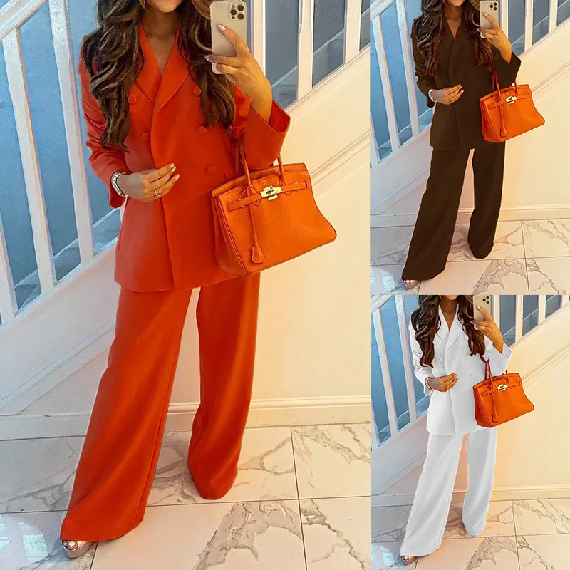 

Autumn and Winter New Women's 2-piece Suit Temperament Commuting, Fashion Suit Coat Leisure Wide Leg Pants Suit Suit Suit