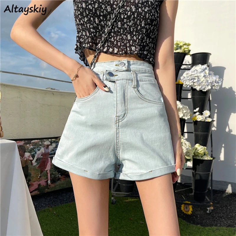 

Shorts Women Streetwear Casual All-match Button Fly High Waist Zipper New Fashion Female Summer Sexy Jeans Loose Solid Students