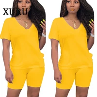 xuru new womens shorts set popular simple shorts five point pants casual plus size solid color shorts two piece suit