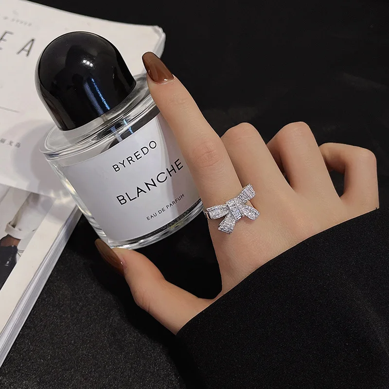 

YAMEGA Inlaid Crystal Rings For Women Luxury Open Adjustable Shining Bridal Bowknot Rings Weddings Party Fashion Korean Jewelry