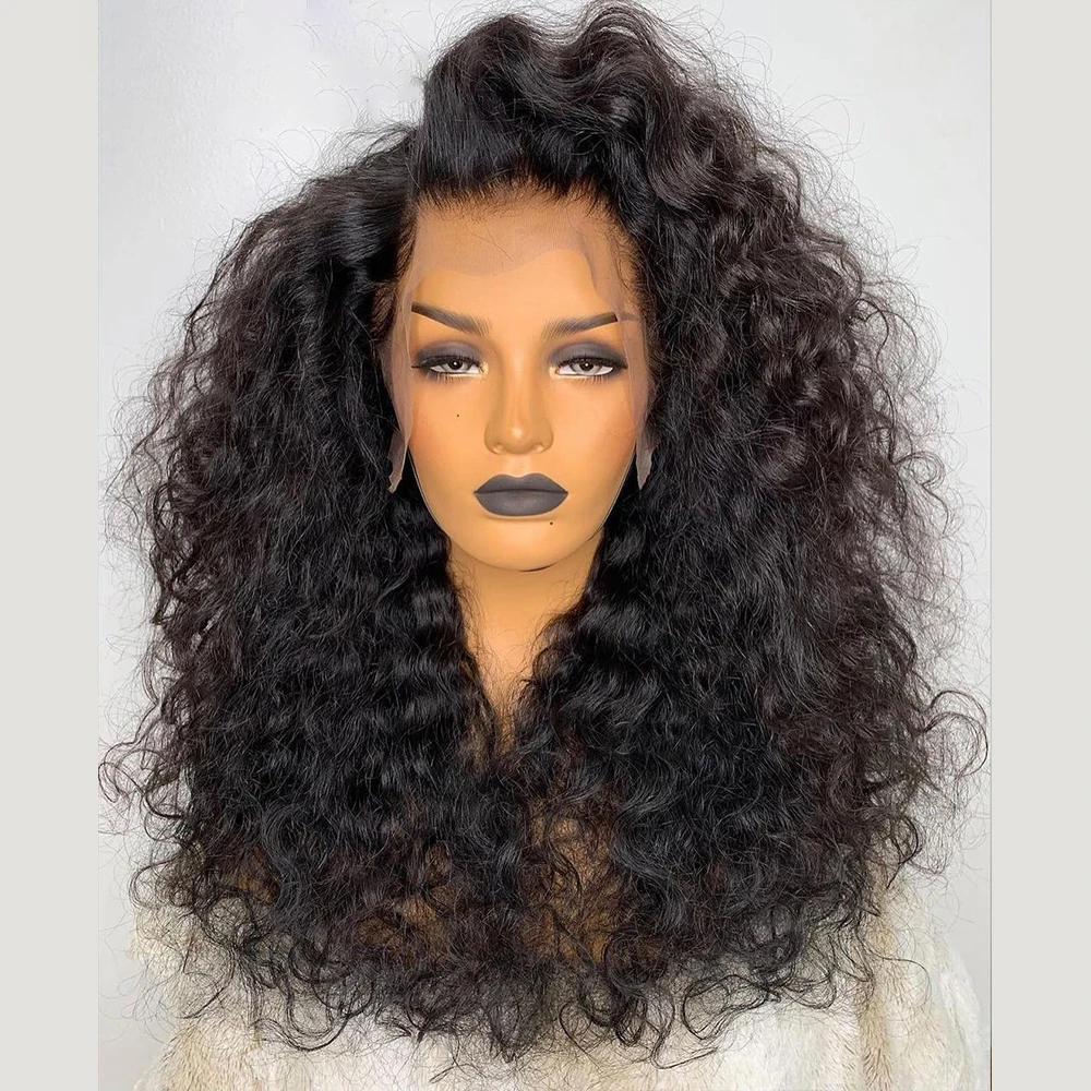 Natural 200 Density 26Inch Black Glueless Long Kinky Curly Lace Front Wig For Women Loose Curly Lace Frontal Wig With Baby Hair