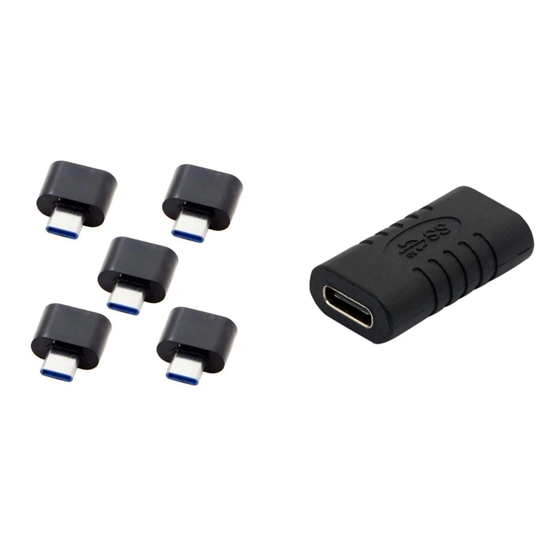

5Pcs Type-C USB-C To USB 2.0 OTG Adapter (Black) & 1X USB C Adapter Female To Female Type C Adapter