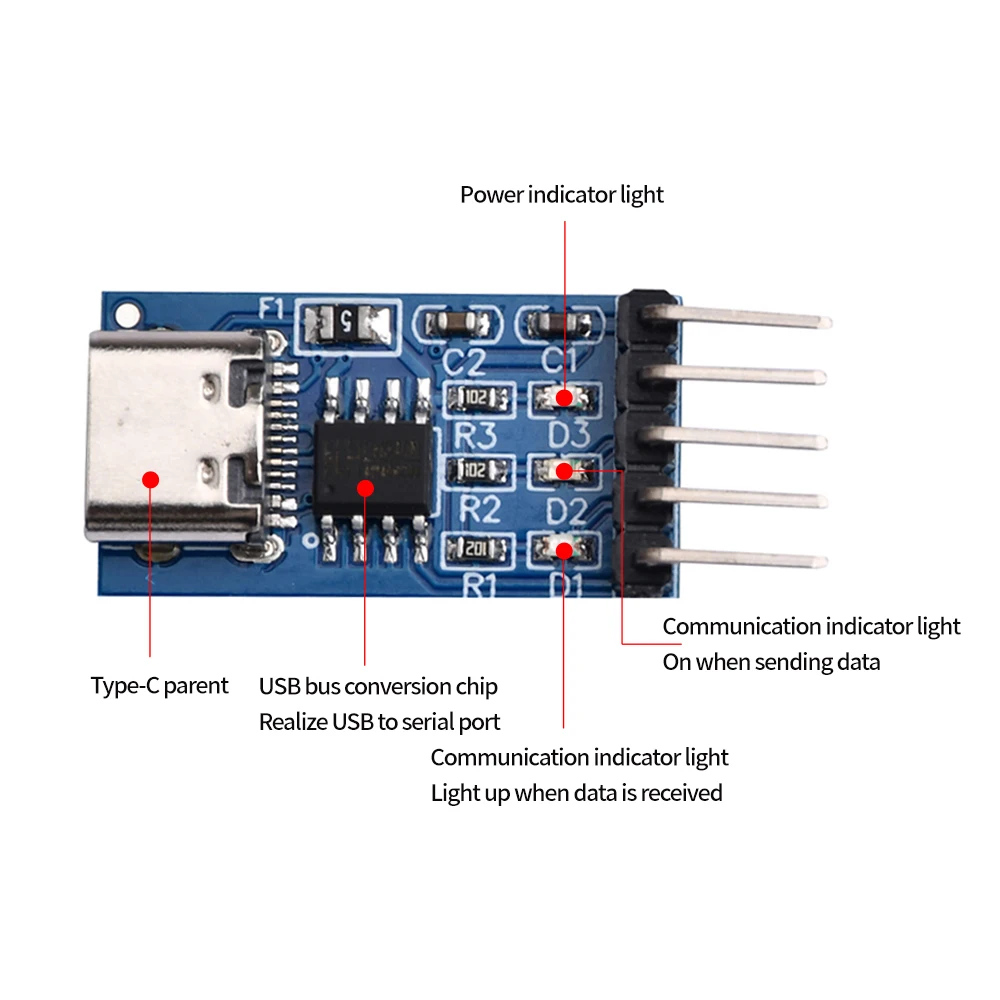 

TYPE-C USB to TTL Serial Port CH340N Module CH340 DC 5V/3.3V Upgrade MCU Download Brush Line