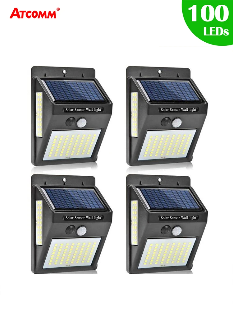 

Outdoor Solar LED Street Light 100 LEDs IP65 Outdoor Solar Porch Wall Lamp With PIR Motion Sensor Garden Pathway Fence Lighting