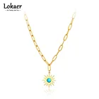 Женское Ожерелье-чокер Lokaer, цепочка из нержавеющей стали цвета 18-каратного золота с бирюзовым подвеской в виде подсолнуха, чокер в богемном стиле для вечерние, N21250