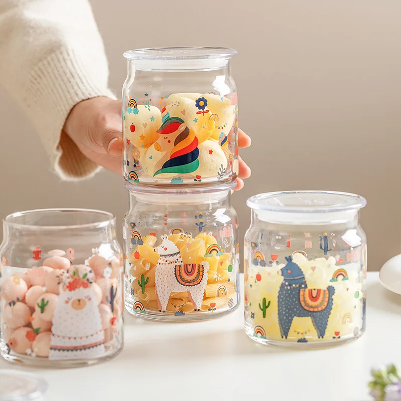 

Cute Animal Glass Jar Sealed Moisture Dust Proof Multigrain Coffee Bean Snack Candy Box Kitchen Organizer Food Storage Container