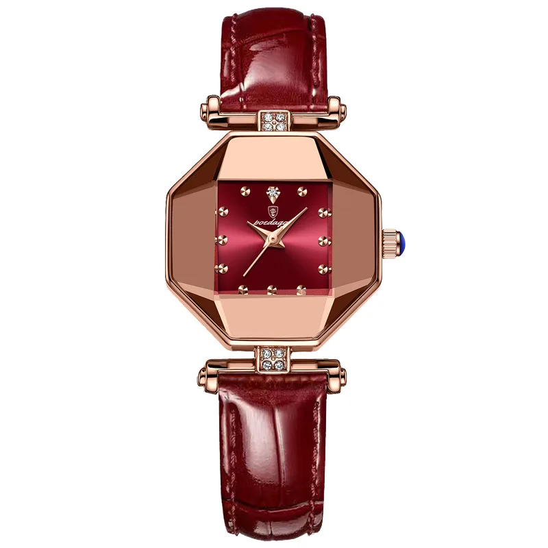 New Women's Ultra thin Creative Design Quartz Watch Simple Style Versatile Belt Watch Polygonal Design Natural Fritillaria Dial