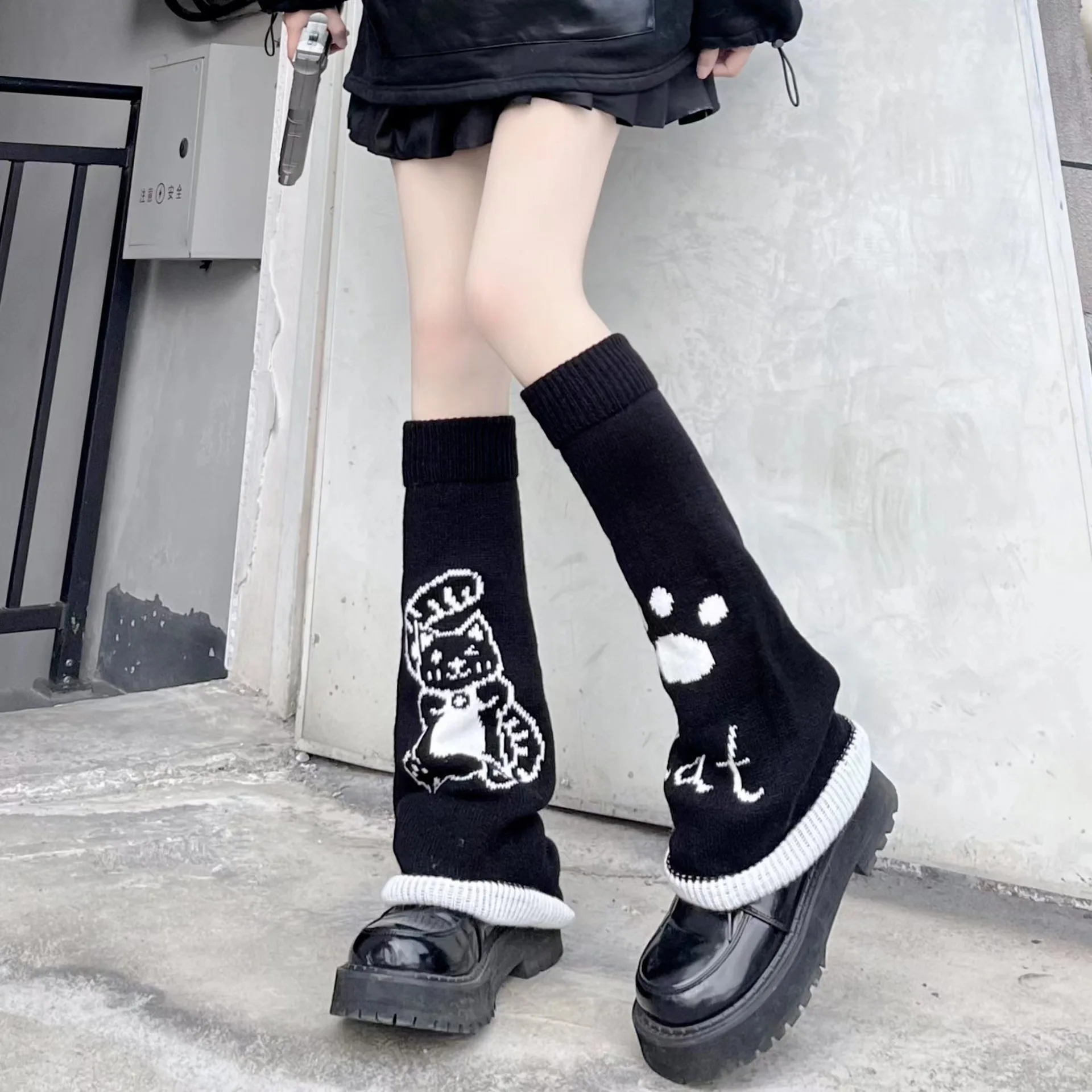 

Lolita Cat Cute Leg Warmers Set JK Spicy Girl Socks Set Medium Leg Socks Knitted Lolita Long Warmers Leg Stacked Socks