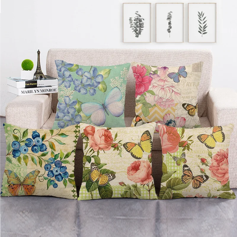 

Butterfly Flower Pillows Case Spring Butterfly Throw Pillow Covers Decorative for Bed Sofa Garden Chair Outdoor Pillowcase 40x40