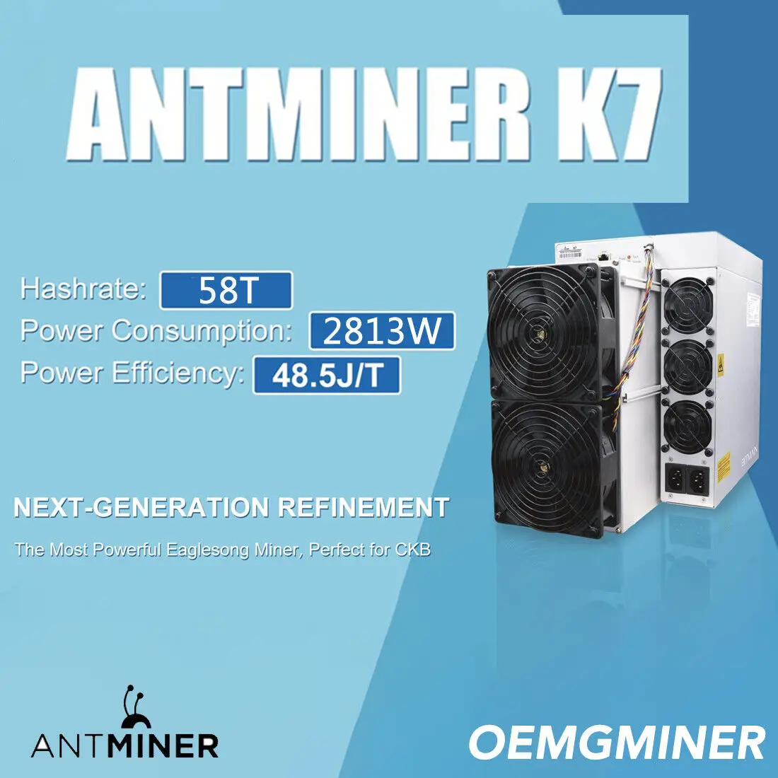 

Bitmain Antminer K7 58Th/s CKB Miner Nervos Network 2813W Power