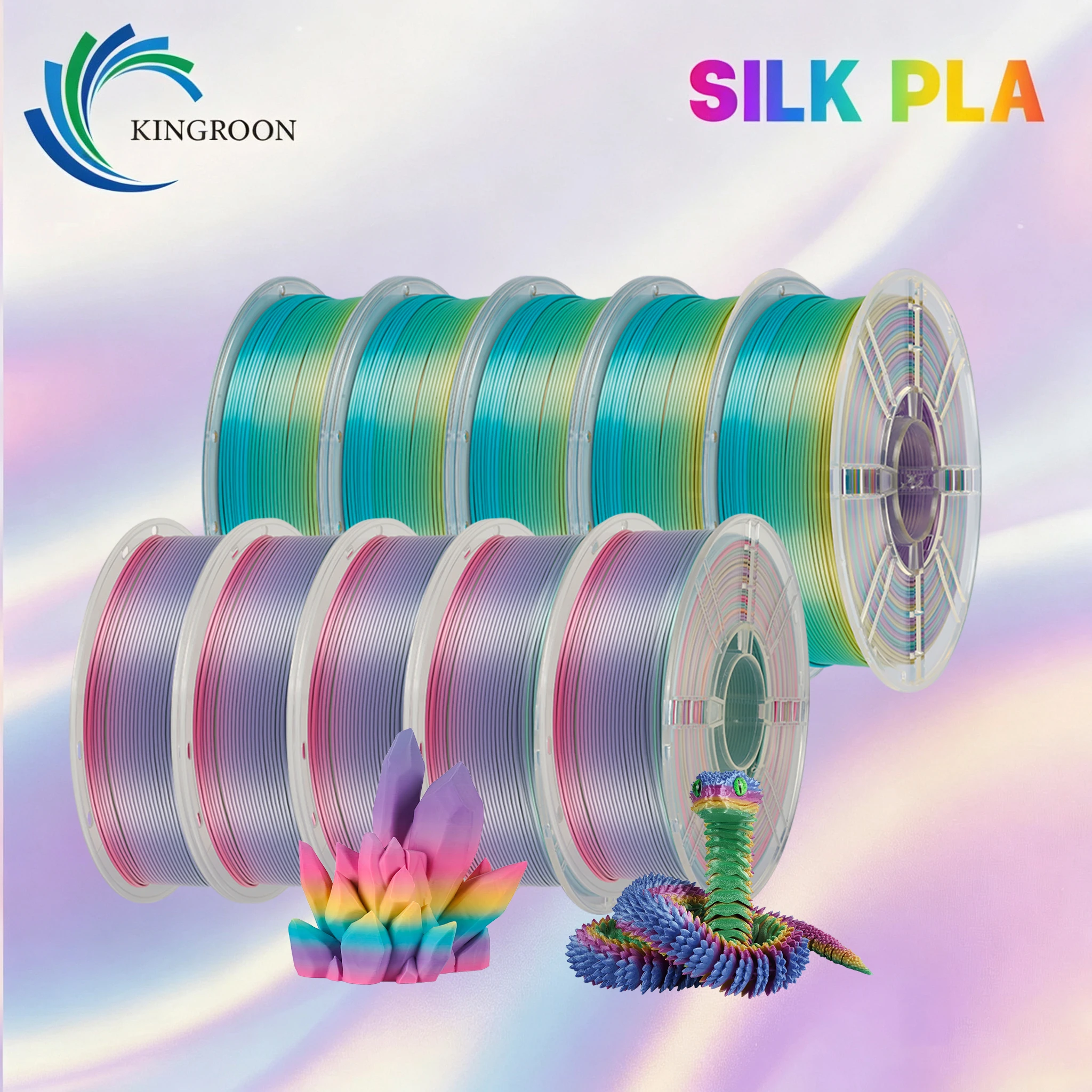Фото Филамент KINGROON Silk & Matt Rainbow PLA для 3D-принтеров, 1.75 мм, Liquid Light, для 3D-печати, варианты 1 кг, 4 кг, 5 кг, 10 кг №1