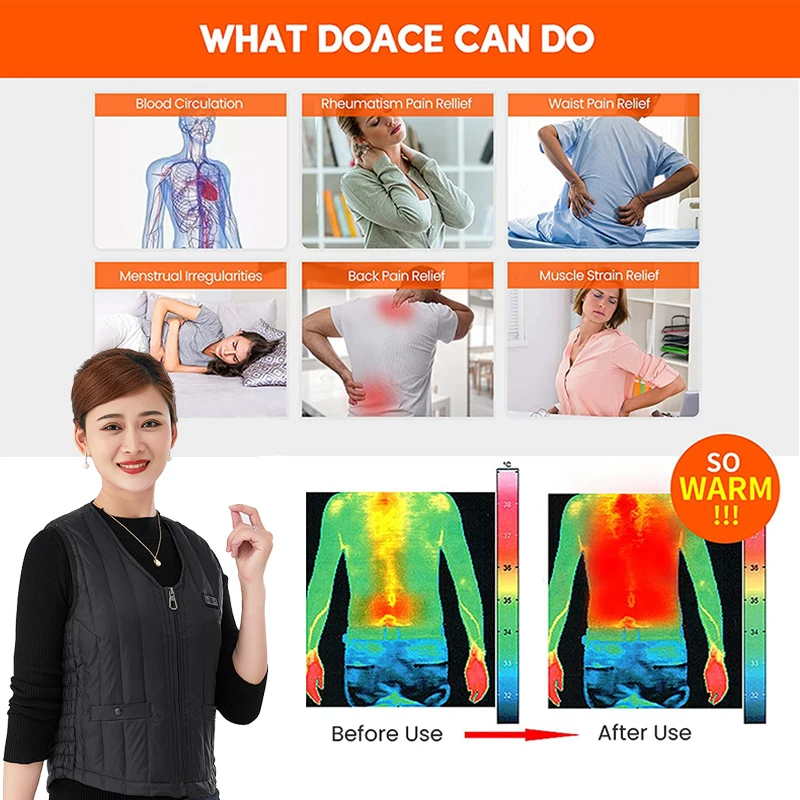 Жилет с подогревом зимний хлопковый жилет Ouside Eiderdown инфракрасным USB Женский