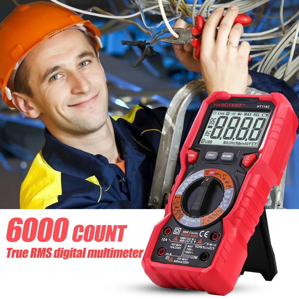 

Smart Digital Multimeter RMS 6000 Counts Ohm Volt Amp Tester 2.7 Inch LCD Screen with NCV Function Household Daily Use/Beginner