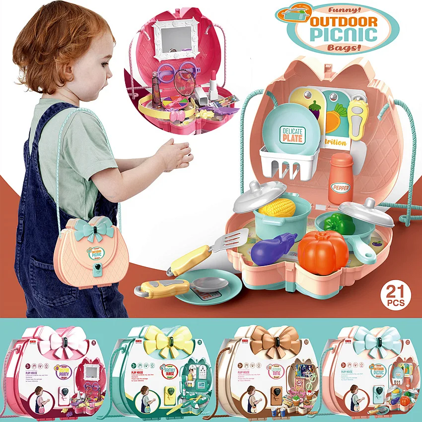 

Pretend Play Toys for Kids Kitchen Cooking Tableware Dessert Box Simulation Furniture Model Role Playing Bag Children Gift
