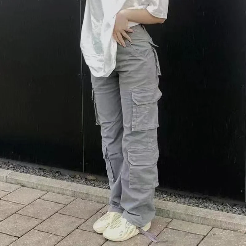 

Vintage Cargo Broek Baggy Jeans Vrouwen Mode 90S Streetwear Zakken Wijde Pijpen Hoge Taille Rechte Y2k Denim Broek Overalls