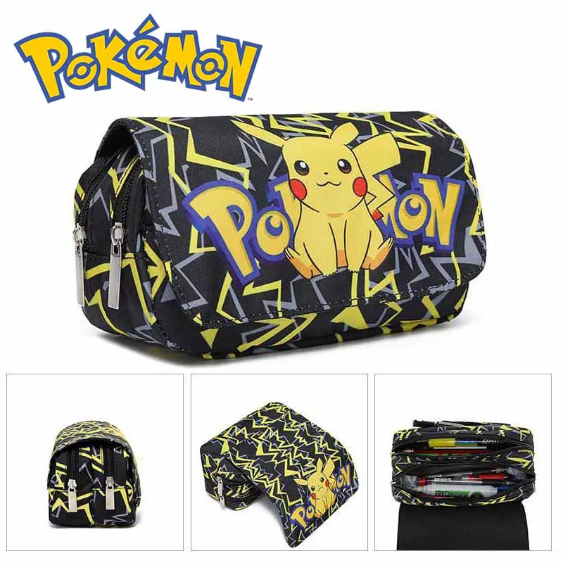 

Pokemon Canvas Pencil Case Pikachu Anime Figures Pen Holder MultiFunction Zipper Storage Bag School Student Stationery Kid Gifts