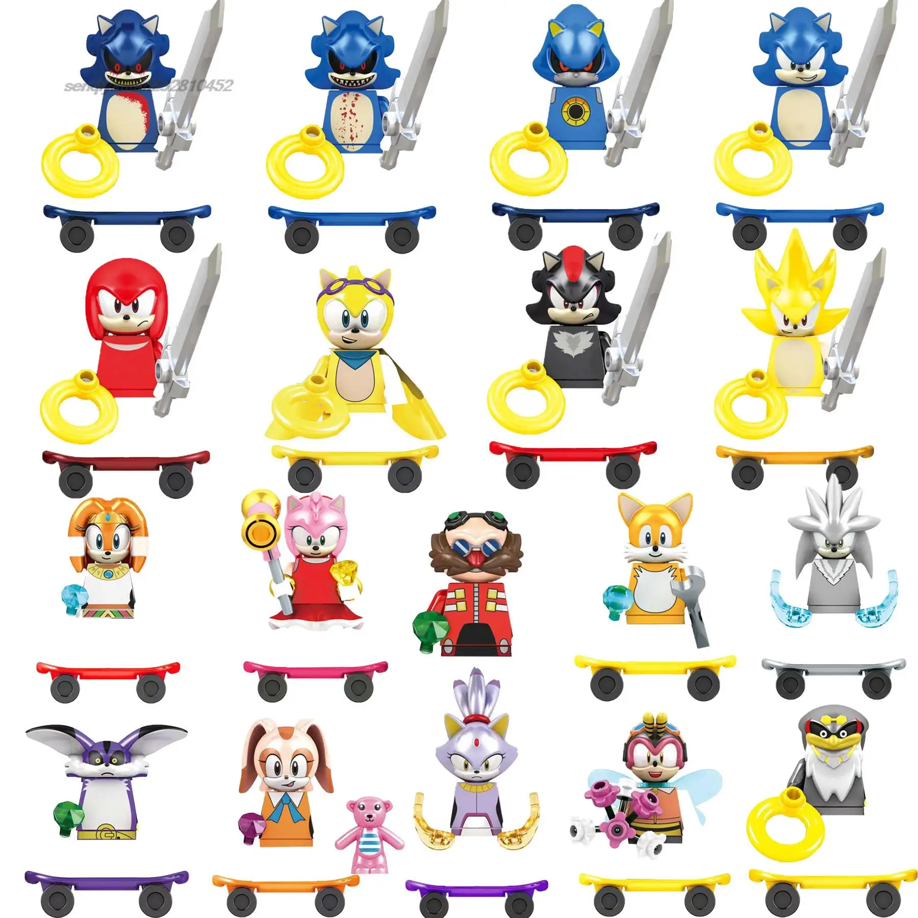 Cartoon Block Sonic Amy Rose Ray Storm Shadow Building Block Combination Educational Toy Children's Action Diagram