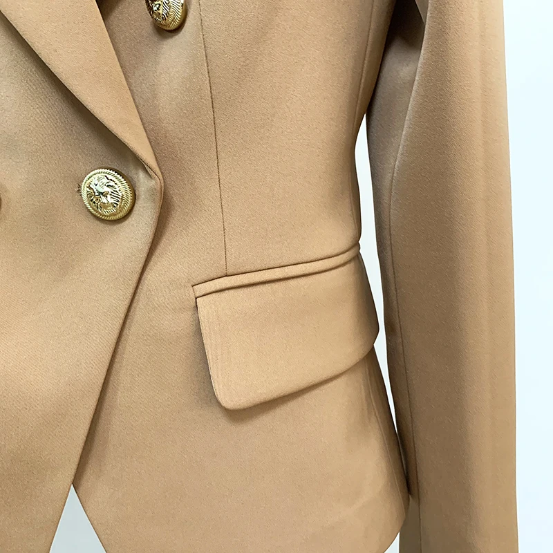 HIGH QUALITY Newest 2023 Star Style Designer Jacket Women's Classic Lion Buttons Double Breasted Slim Fit Blazer Brown