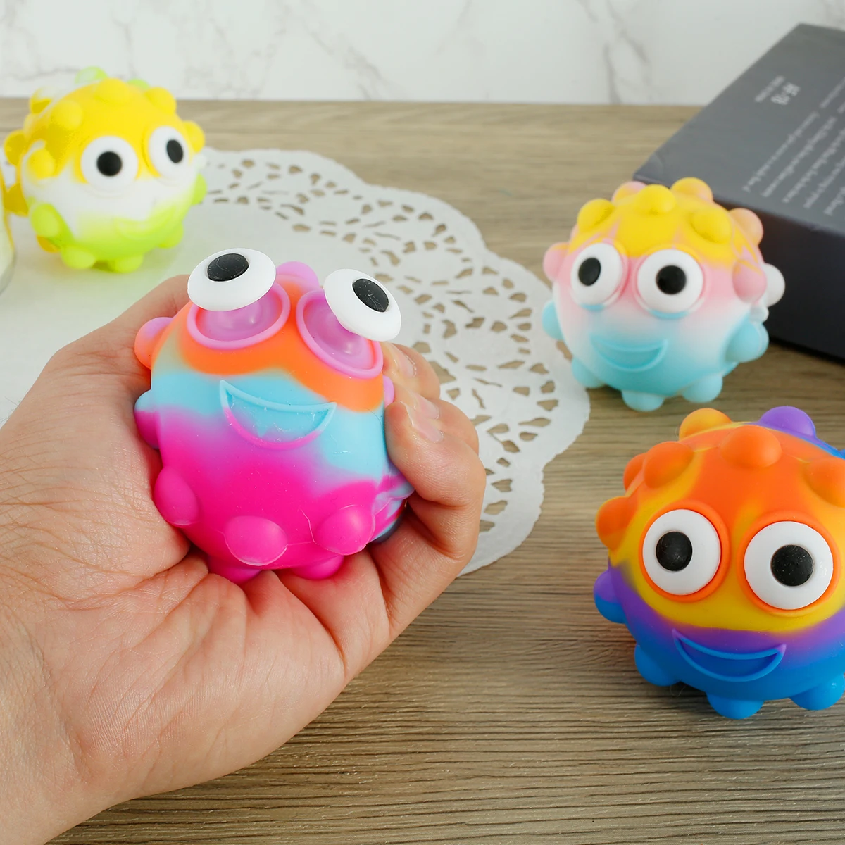 

3D Squeeze Ball 4pcs Stress Balls with Voice Silicone Pop Balls Fun Squeeze Sensory Fidget Toy Anxiety Relief for kids