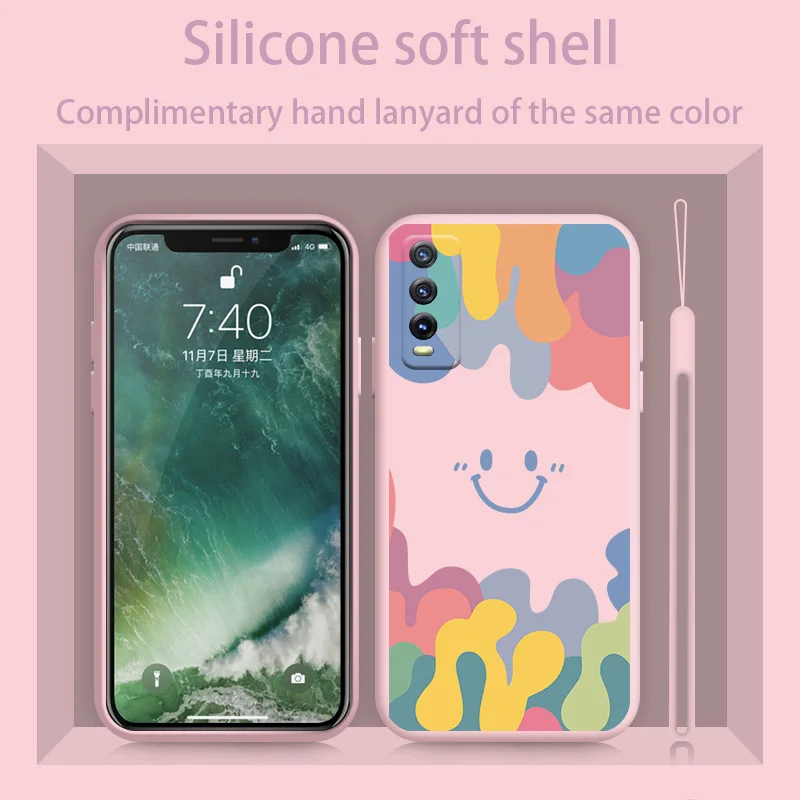 Мягкий силиконовый чехол Lce с Кремовым улыбающимся лицом и ремешком для рук VIVO Y31