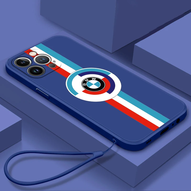 

Love Luxury Bmw Sports For Apple iPhone 14 13 12 Mini 11 Pro XS MAX XR X 8 7 6S SE Plus Silicone Liquid Rope Phone Case Fundas