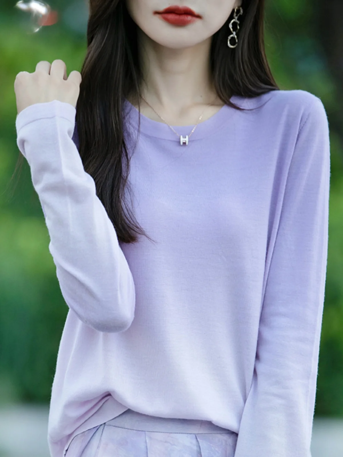 Dopamine Long sleeves Shirt Women Slimming Shoulder Bottoming Thin round Neck Knit Gradient Color Super Nice Sweater