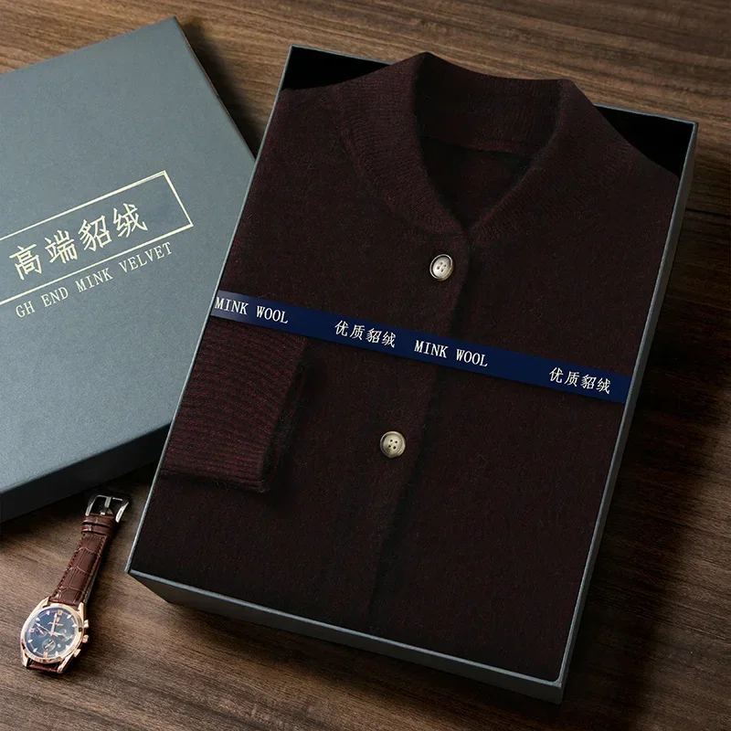Норковый кашемировый кардиган для мужчин 100% кашемир воротник-стойка плотный