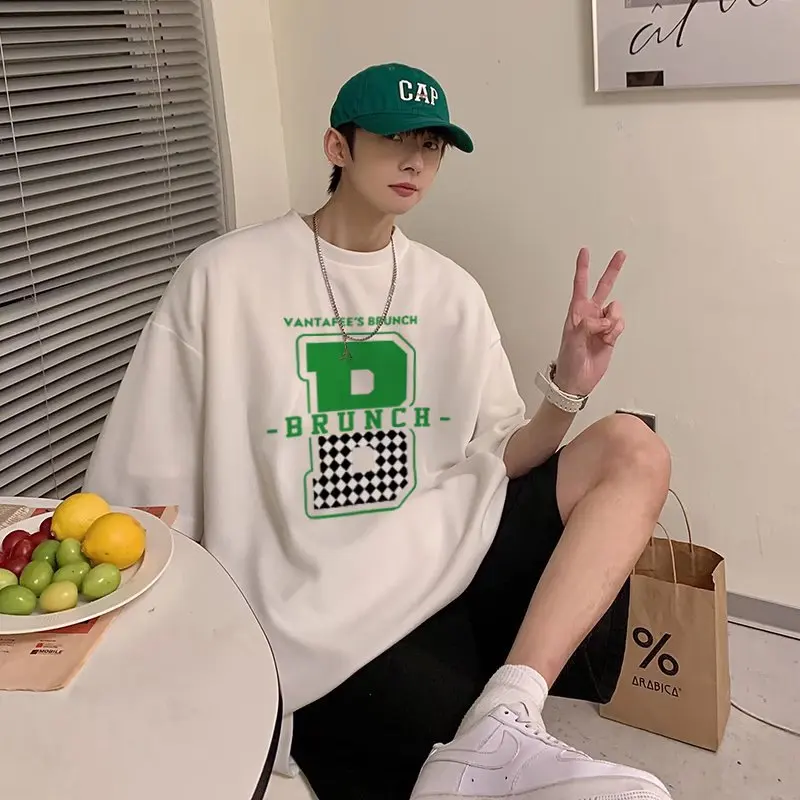 

Футболка мужская хлопковая с коротким рукавом, универсальная Повседневная Свободная рубашка с принтом букв, с круглым вырезом, лето 2022