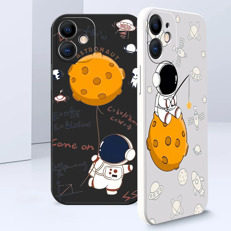 

For iPhone 13 12 11 Pro Mini Max SE 2020 X XR XS Max Creative Astronaut Phone Liquid Silicone Cases For 8 7 6s 6 Plus Funda Capa