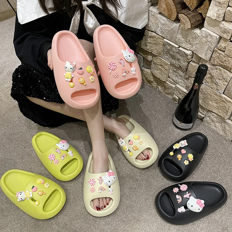 

Новые милые шлепанцы Sanrio Hellokitty, пляжная обувь, Мультяшные милые модные мягкие и толстые штаны, подарок на день рождения для девочек